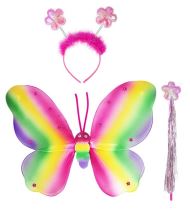 Křídla duhový motýl s hůlkou a čelenkou - Svítící a blikající doplňky