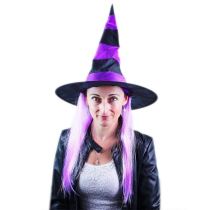 Klobouk čarodějnice s vlasy - Halloween - Masky, škrabošky, brýle
