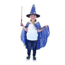 Dětský kouzelnický modrý plášť s hvězdami a klobouk - čarodějnice - Halloween - Čelenky, věnce, spony, šperky