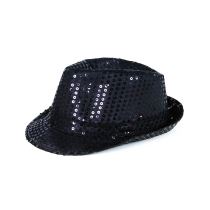 klobouk s flitry - disco černý s LED - 80.léta - Silvestr - Svítící a blikající doplňky