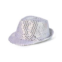 klobouk s flitry - disco stříbrný s LED - 80.léta - Silvestr - Karneval
