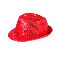 klobouk s flitry - disco červený s LED - 80.léta - Silvestr - Klobouky, helmy, čepice