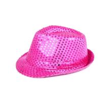 klobouk s flitry -  disco růžový s LED - 80.léta - Rozlučka se svobodou - Karneval