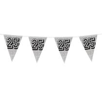 Girlanda vlajky "25" narozeniny holografická stříbrná - 800 cm - Dekorace