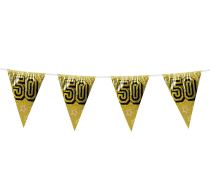 Girlanda narozeniny - vlajky  "50" holografická zlatá - 800 cm - Dekorace