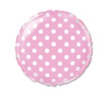 Balón foliový  Kulatý růžový s bílými puntíky 45 cm - Narozeniny