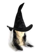 Klobouk čarodějnický s vlasy dospělý / HALLOWEEN - Masky, škrabošky, brýle
