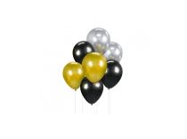 Sada latexových balónků - chromovaná  zlatá, stříbrná, černá - 7 ks - 30 cm - Silvestr - Latex