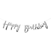 Girlanda narozeniny - Happy Birthday - střibrná, 150 cm - Girlandy