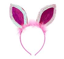 Čelenka králík plyšové uši s flitry - růžová - Nosy, uši, zuby, řasy