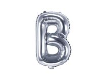 Balón foliový písmeno "B", 35cm, STŘÍBRNÝ (NELZE PLNIT HELIEM) - Narozeniny