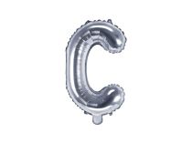 Balón foliový písmeno "C", 35cm, STŘÍBRNÝ (NELZE PLNIT HELIEM) - Narozeniny