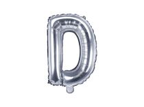 Balón foliový písmeno "D", 35cm, STŘÍBRNÝ (NELZE PLNIT HELIEM) - Narozeniny