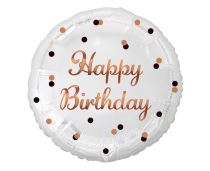 Fóliový balónek bílý Happy Birthday - narozeniny - zlatý nápis - 45 cm - Fóliové