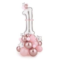 Sada balónků 1. narozeniny holka - růžová - 90 x 140 cm - 45 ks - Nelicence