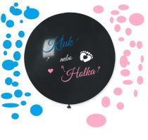 Balón latexový s nápisem " Kluk nebo holka ? " (+ konfety) - Gender reveal - Baby shower - 80 cm - Konfety