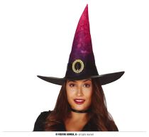 Klobouk čarodějnice - dospělý - černorůžový -  Halloween - Halloween doplňky