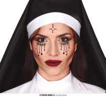 Nalepovací kamínky na obličej - Jeptiška - Halloween - Horrorová párty