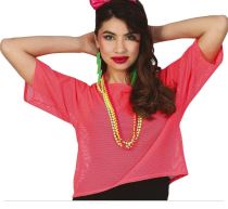 Růžové siťované retro tričko - neon - 80.léta - disco - Party make - up