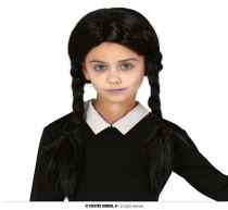 Černá paruka s copánky - Wednesday - Addamsova rodina - Halloween - Vousy, kníry, kotlety, bradky