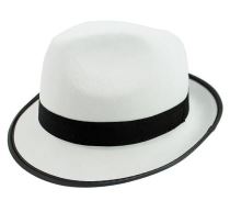 Klobouk Gangster - mafián - bílý s černou páskou - mafie - Klobouky, helmy, čepice