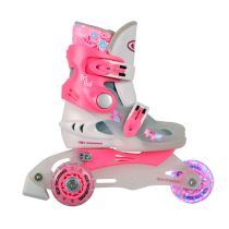 Dětské kolečkové brusle 2v1 WORKER TriGo Skate LED se sv. kolečky Barva růžová, Velikost XS (26-29) - Dětské kolečkové brusle