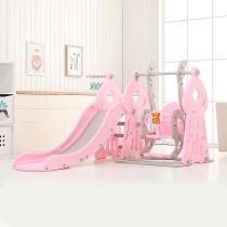 Dětská skluzavka s houpačkou a košem 4v1 inSPORTline Swingslide Barva růžová - Skluzavky
