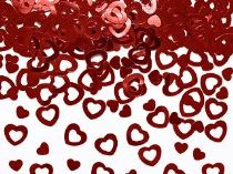 Metalické konfety na stůl SRDCE, červené 15g - Svatba / Valentýn - Svatební sortiment