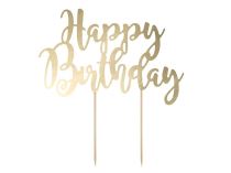 Dekorace - zápich na dort Happy Birthday - narozeniny - zlatá - 22,5 cm - Párty program