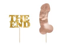Dekorace na dort PENIS růžovozlatý - THE END zlatý - 2 ks - Rozlučka se svobodou - Tématické