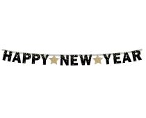Papírová girlanda Happy New Year - Silvestr - zlaté hvězdy - 180 cm - Helium