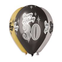 Balónky metalické 30 let , Happy Birthday - narozeniny - mix barev - 30 cm (5 ks) - Jubilejní narozeniny
