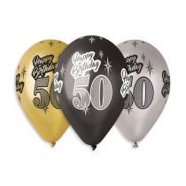Balónky metalické 50 let , Happy Birthday - narozeniny - mix barev - 30 cm (5 ks) - Narozeninové dopravní značky