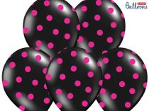 Silné Balónky 30 cm PASTEL ČERNÉ -  růžový puntík - 1ks - Rozlučka se svobodou - Čelenky, věnce, spony, šperky