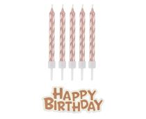 Svíčky narozeniny - Happy Birthday - rose gold - růžovozlaté -16 ks - 7 cm - Papírové