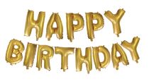 Balón foliový nápis HAPPY BIRTHDAY - narozeniny - gold - vel.písmene 35 cm - Papírové
