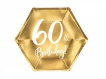 Papírové talíře 60 LET - zlaté - 20 cm, 6 ks - Jubilejní narozeniny