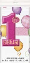 Ubrus 1. narozeniny růžový - holka -137 x 213 cm - Happy birthday - Dekorace
