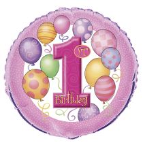 Foliový balón 1 narozeniny růžový 45 cm - Narozeninové