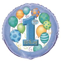 Foliový balón 1. narozeniny modrý 45 cm - Dekorace