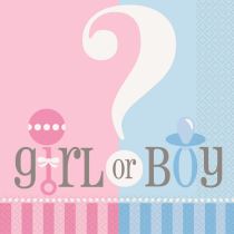 Ubrousky Gender reveal "Girl or Boy" - "Holka nebo kluk" - 16 ks - 33 x 33 cm - Balónky
