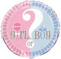Balón foliový Gender reveal "Girl or Boy" - "Holka nebo kluk" - 45 cm - Narozeniny