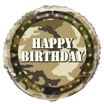 Fóliový balónek Happy Birthday - narozeniny - maskáč - ARMY - voják - 45 cm - Klobouky, helmy, čepice
