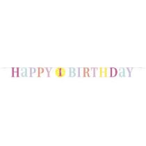 Girlanda 1. narozeniny - Happy Birthday - HOLKA - růžová - 182 cm - Papírové