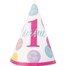 Klobouček 1. narozeniny růžový s puntíky - holka - 1 ks - Happy birthday