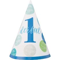 Klobouček 1. narozeniny modrý s puntíky  - 1 ks - Happy birthday - 1. Narozeniny kluk