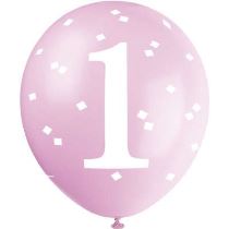 Balónky 1. narozeniny HOLKA - 5 ks - 30 cm - Happy birthday - RŮŽOVÉ - Latex