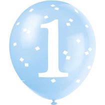 Balónky 1. narozeniny KLUK - 5 ks - 30 cm - MODRÉ - Happy birthday - Číslice