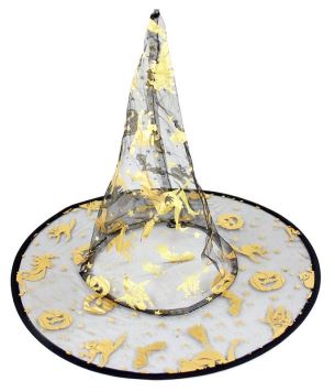 Čarodějnický dětský klobouk s magickými motivy - HALLOWEEN - 28 cm