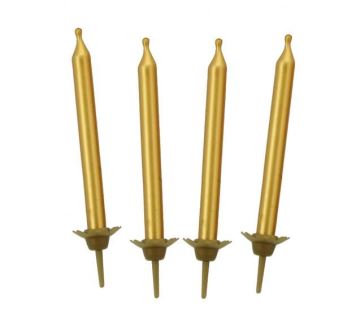 Narozeninové svíčky ZLATÉ s podstavcemi délka - 5 cm - 10 ks